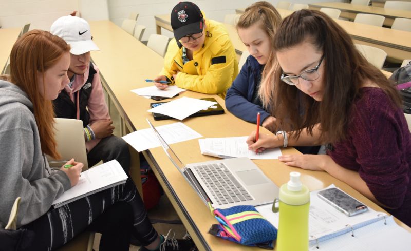 Students in Ling 101 working on their problem sets