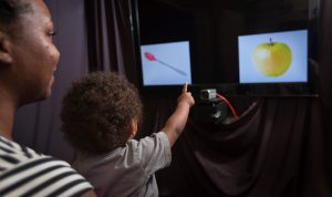 Child participating in language experiment at the Infant Learning Lab