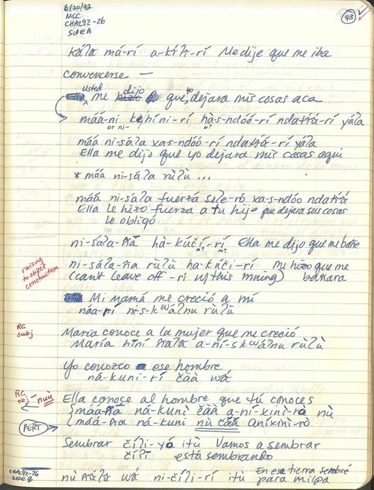 Page from Mixtec fieldwork notebook archive-Monica Macaulay