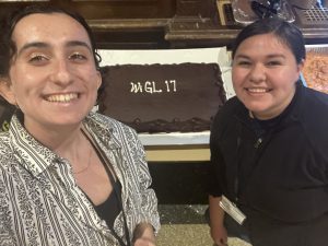 Selfie by organizers Jae Weller and Rachyl Hietpas with the WiGL 17 sheet cake!