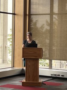Prof. Macaulay speaking at celebration of Ada Deer named professorship