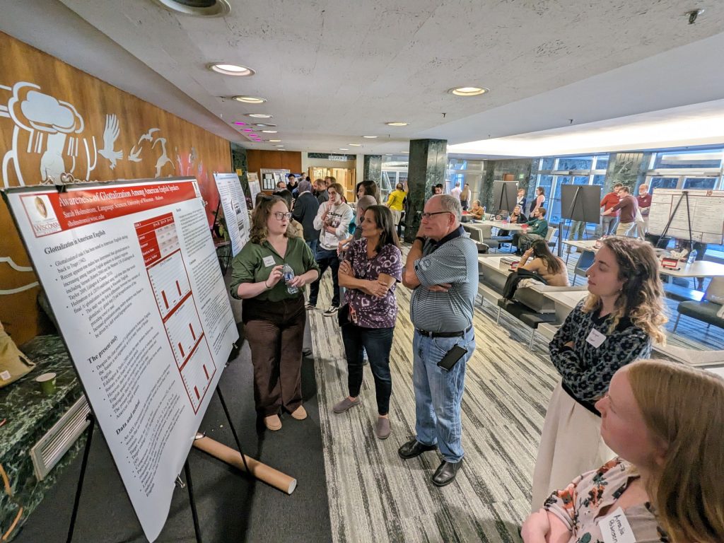 Linguistics PhD student Sarah Holmstrom at the poster session