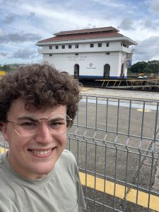 Jack Crabb in front of the Miraflores Locks, Panama