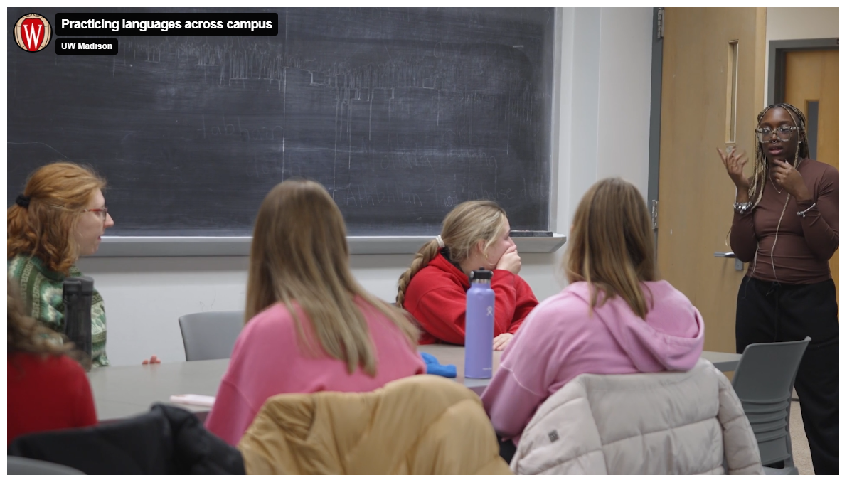 Badgers Sign UW featured in news video about UW language tables